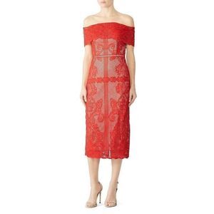 STYLESTALKER Red Lace Sheath Stella Midi Dress SMALL